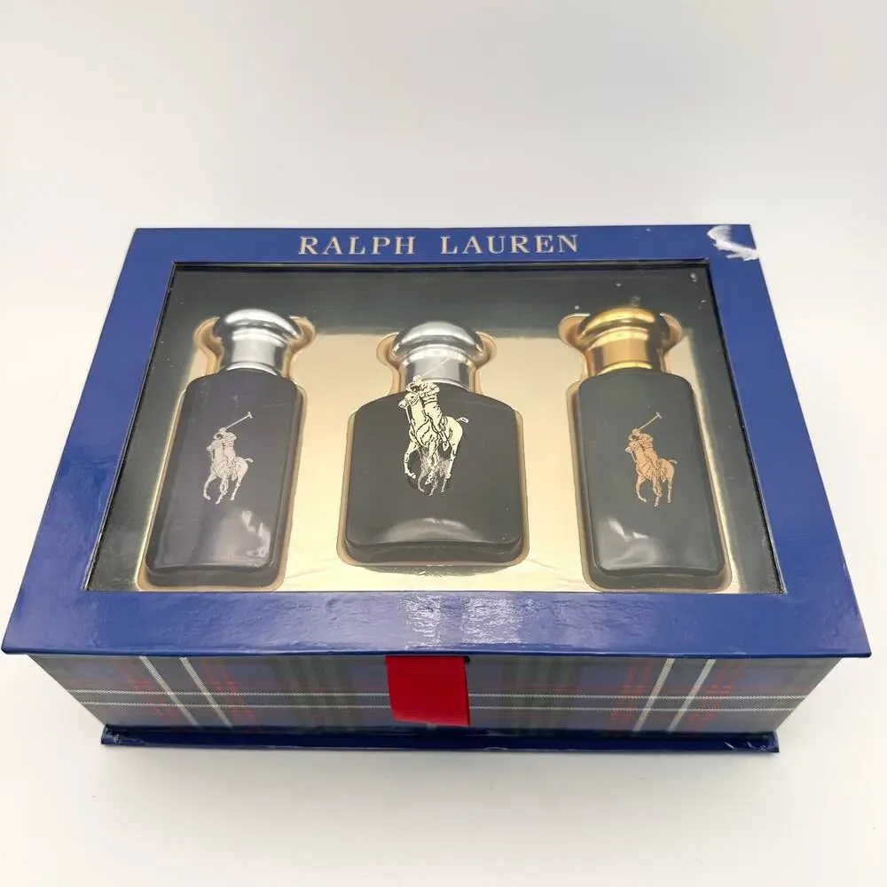 Ralph Lauren Polo 3 Men Fragrance Black Blue Green Box Gift Set Travel New